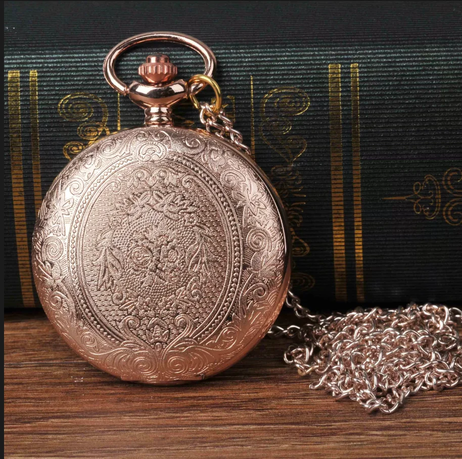 8840Fashion retro rose gold pattern open cover quartz pocket watch men and women children with chain
8840Fashion retro rose gold pattern open cover quartz pocket watch men and women children with chain