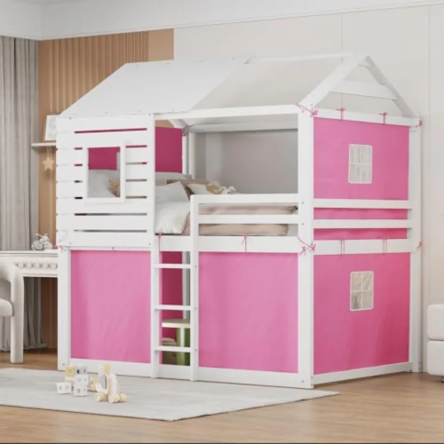 Full Size Bunk Wood House Bed Frame for Toddlers Boys Girls with Tent in Pink+White Durable Wooden Material Stylish Design for
Full Size Bunk Wood House Bed Frame for Toddlers Boys Girls with Tent in Pink+White Durable Wooden Material Stylish Design for