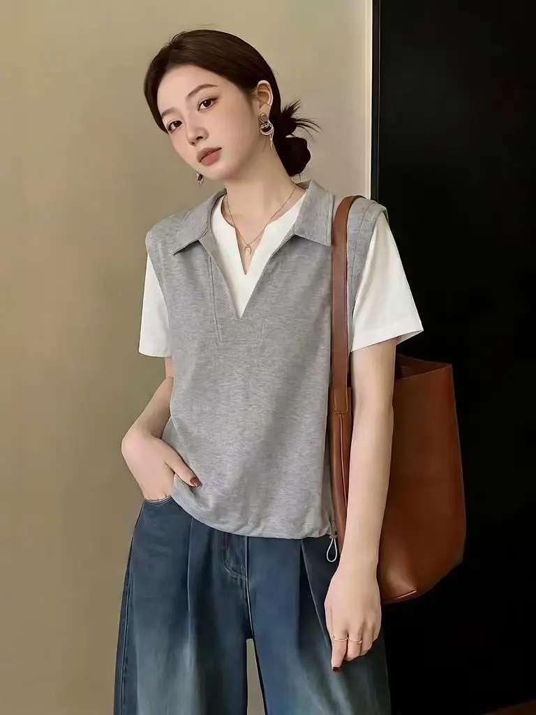 V-Neck Short Sleeve T-Shirt Women's Summer New plus Size Drawstring Slimming Top European Style Commute Korean Loose Fit Shirt
V-Neck Short Sleeve T-Shirt Women's Summer New plus Size Drawstring Slimming Top European Style Commute Korean Loose Fit Shirt