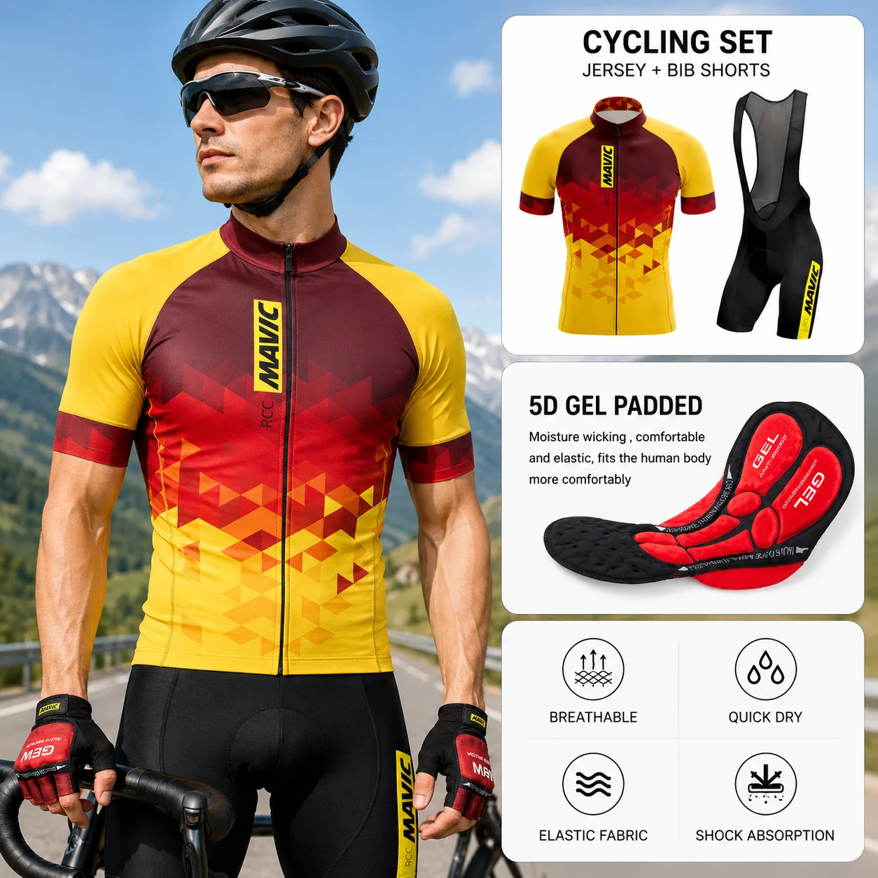 2026 MAVIC Short Sleeve Cycling Sets for Men, Triathlon Bib Shorts Suit, Summer Clothing 003
2026 MAVIC Short Sleeve Cycling Sets for Men, Triathlon Bib Shorts Suit, Summer Clothing 003