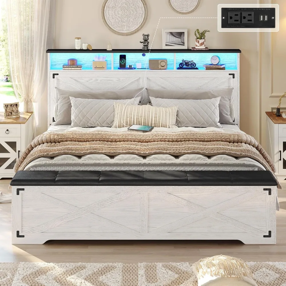 Hasuit Queen Size Bed Frame with Storage Ottoman, Farmhouse Bed Frame with Charging Station and Led Light, Headboard with Storag
Hasuit Queen Size Bed Frame with Storage Ottoman, Farmhouse Bed Frame with Charging Station and Led Light, Headboard with Storag