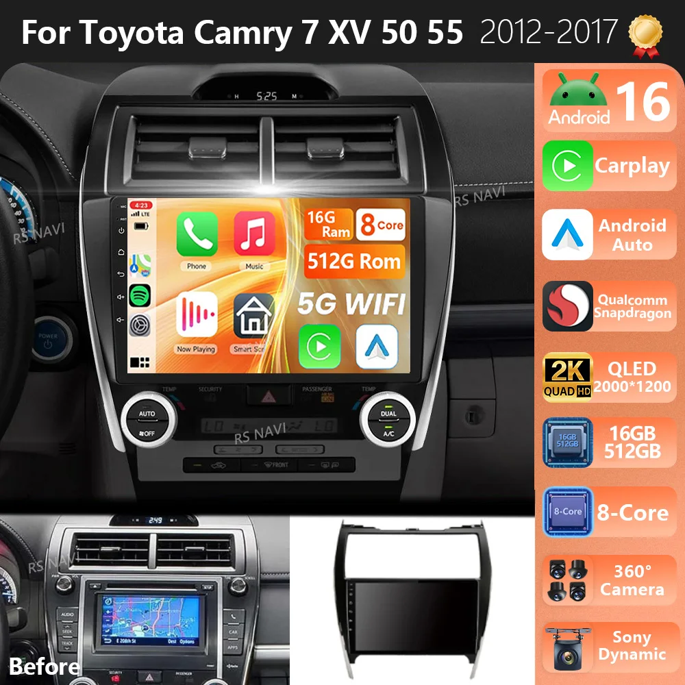 Plug and Play Android 16 For Toyota Camry US 2012 - 2014 2K QLED Android Car Radio Multimedia Video Player CarPlay 4G Head Unit
Plug and Play Android 16 For Toyota Camry US 2012 - 2014 2K QLED Android Car Radio Multimedia Video Player CarPlay 4G Head Unit