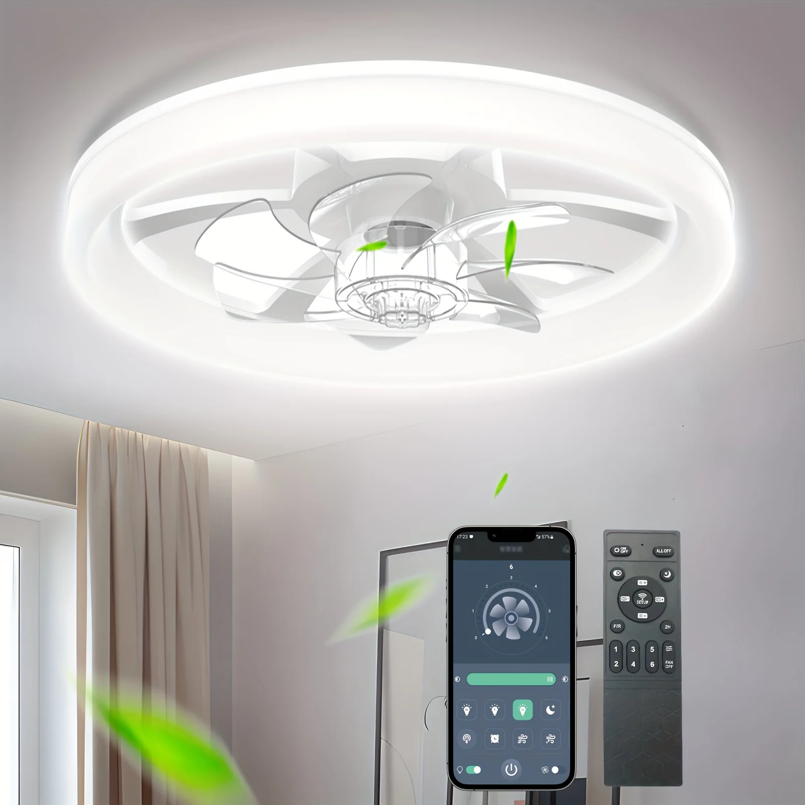 LED Ceiling Fan, Dimmable Ceiling Fan with Light, 6 Speeds, 3 Color Options, Timer Function, App & Remote Control, Low Noise, Quiet DC Motor, Transparent Plastic Fan Blades, Modern Ceiling Fan for Bedroom, Living Room, Kitchen
LED Ceiling Fan, Dimmable Ceiling Fan with Light, 6 Speeds, 3 Color Options, Timer Function, App & Remote Control, Low Noise, Quiet DC Motor, Transparent Plastic Fan Blades, Modern Ceiling Fan for Bedroom, Living Room, Kitchen