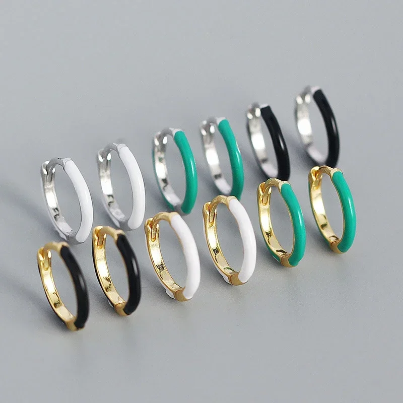 925 Sterling Silver Needle White/Black/Green Simple Enamel Hoop Earrings for Women Charm Gold Fashion Earrings Jewelry Wholesale
925 Sterling Silver Needle White/Black/Green Simple Enamel Hoop Earrings for Women Charm Gold Fashion Earrings Jewelry Wholesale