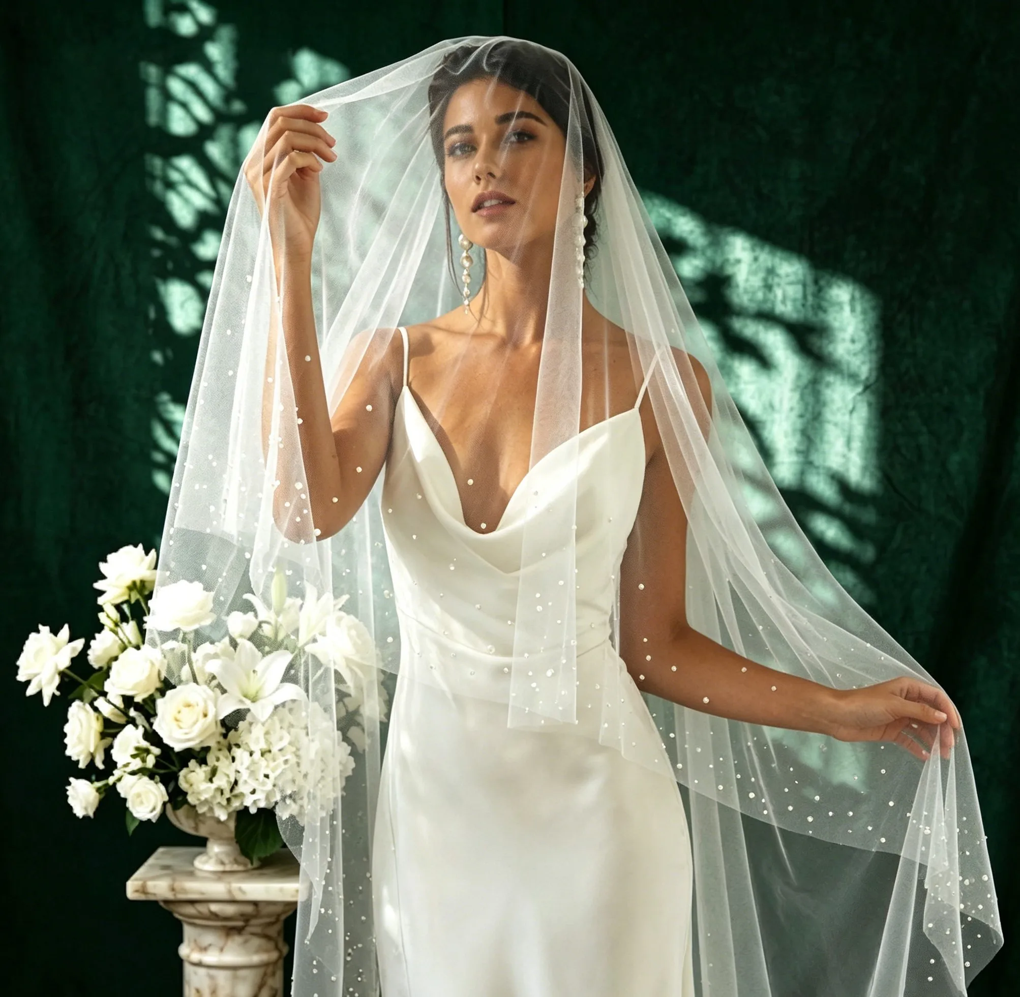 Long Cathedral Pearl Bridal Veil 2 Tier Soft Tulle Wedding Veil with Pearls Edge, Floor Train Blusher Headpiece with Comb G171
Long Cathedral Pearl Bridal Veil 2 Tier Soft Tulle Wedding Veil with Pearls Edge, Floor Train Blusher Headpiece with Comb G171