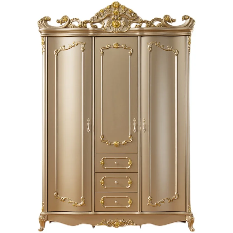 European-style three-door champagne gold cabinet, luxury furniture wardrobe gold engraving
European-style three-door champagne gold cabinet, luxury furniture wardrobe gold engraving