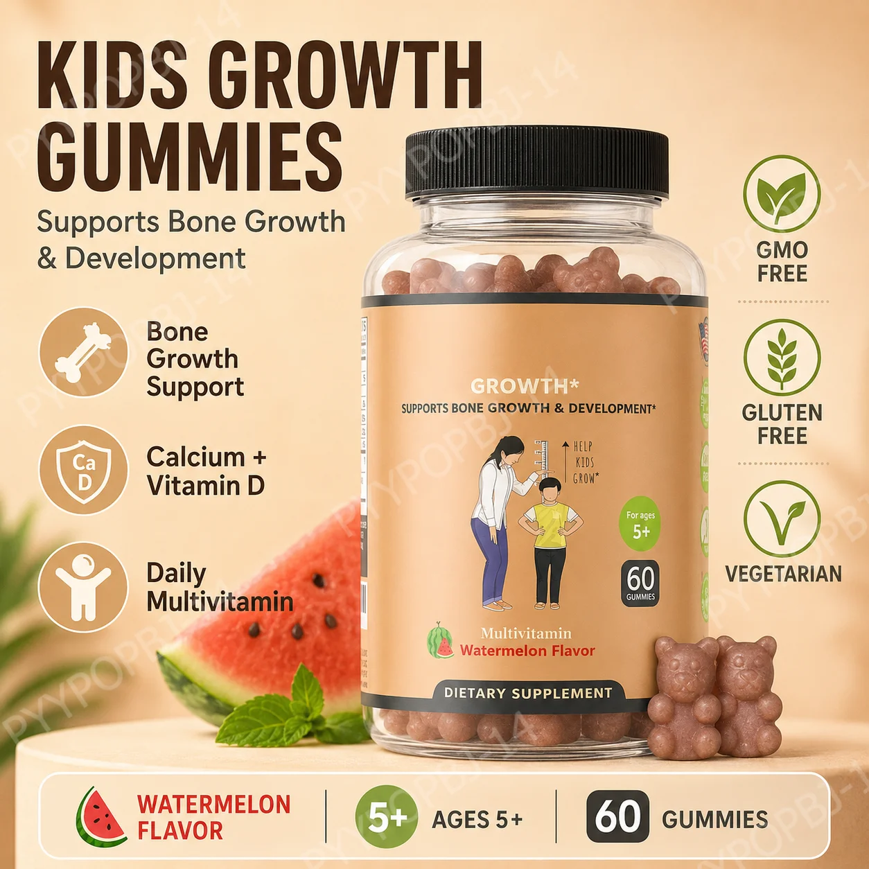 Kids Multivitamin Gummies with Calcium Vitamin D Daily Wellness Support for Kids Watermelon Flavor 60 Gummies
Kids Multivitamin Gummies with Calcium Vitamin D Daily Wellness Support for Kids Watermelon Flavor 60 Gummies