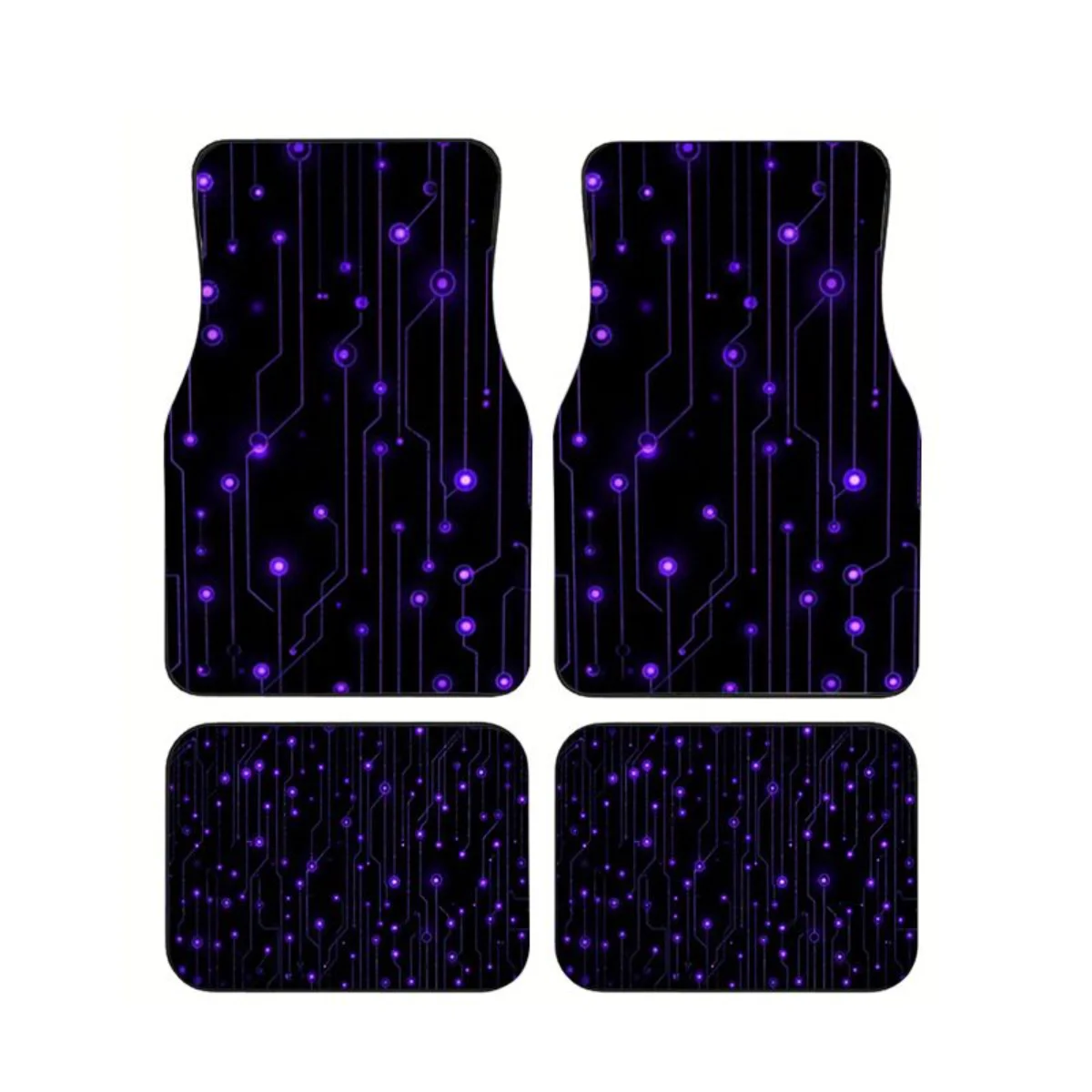 4 Pcs Universal Car Floor Mats Black Base Neon Purple Circuit Line Glowing Dot Print Waterproof Anti-slip Auto Foot Carpet Pads
4 Pcs Universal Car Floor Mats Black Base Neon Purple Circuit Line Glowing Dot Print Waterproof Anti-slip Auto Foot Carpet Pads