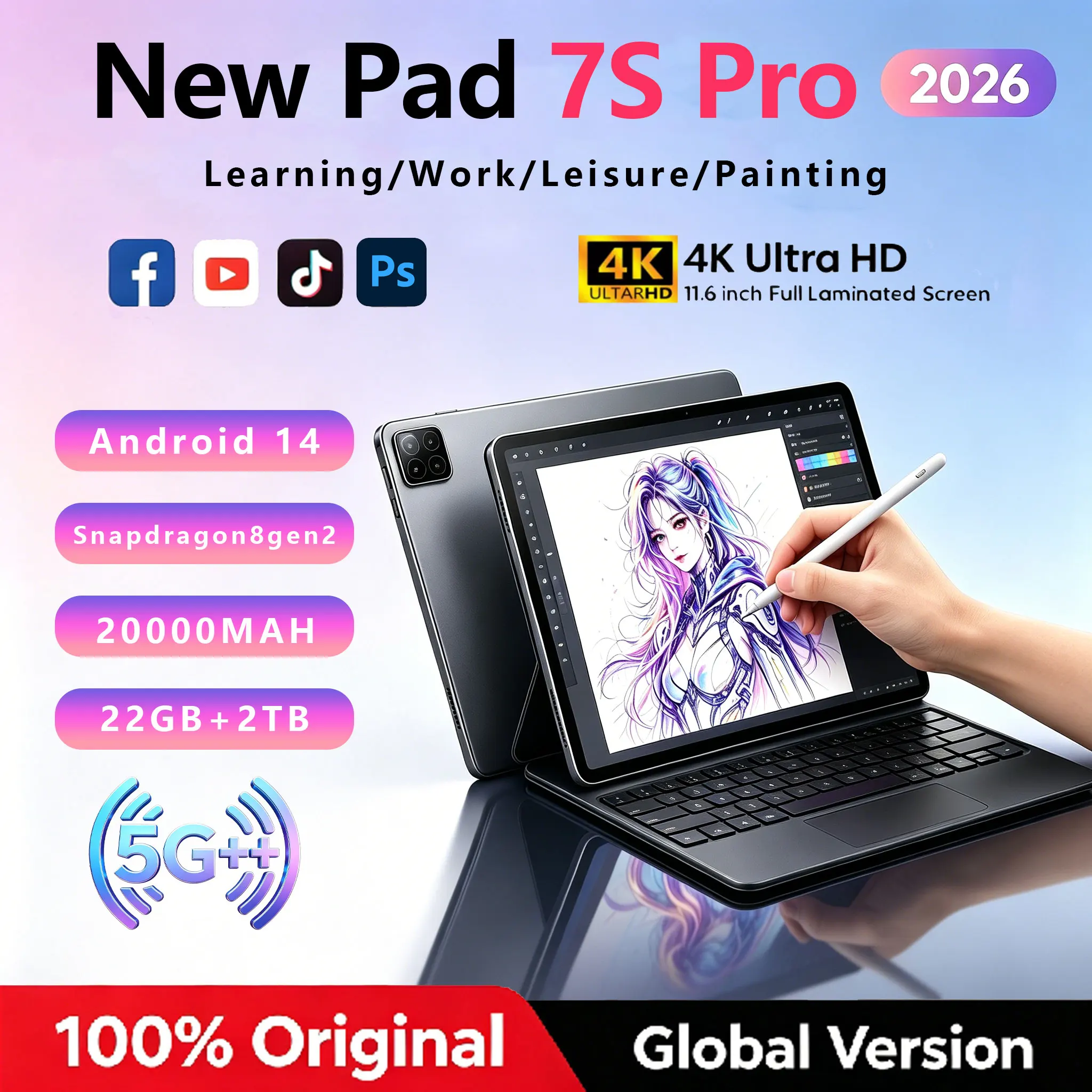 2026 New Pad 7S Pro 11" Tablet Android14 22GB+2TB 20000mAh 5G Dual SIM Global Version Drawing Tablet
2026 New Pad 7S Pro 11" Tablet Android14 22GB+2TB 20000mAh 5G Dual SIM Global Version Drawing Tablet