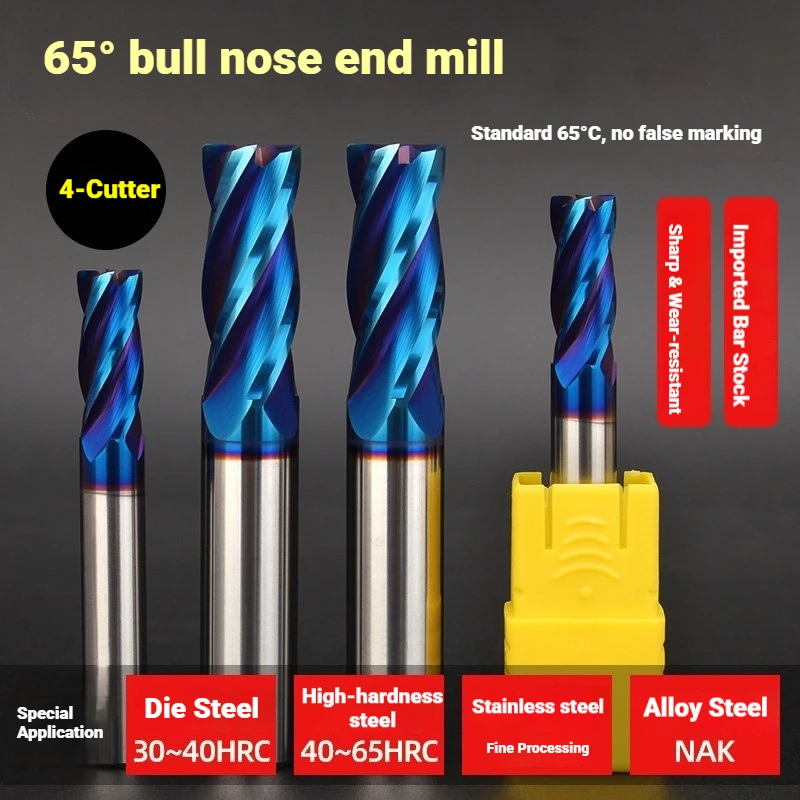R0.5-R8 Corner Radius Solid Carbide End Mills 4Flutes Nano Blue Coated HRC65 CNC Tool for Hardened Steel
R0.5-R8 Corner Radius Solid Carbide End Mills 4Flutes Nano Blue Coated HRC65 CNC Tool for Hardened Steel