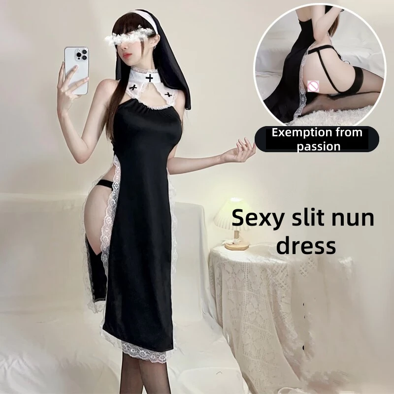 Sexy underwear sexy nun costume costume Halloween uniform pure desire high slit lace cheongsam uniform skirt temptation L308
Sexy underwear sexy nun costume costume Halloween uniform pure desire high slit lace cheongsam uniform skirt temptation L308