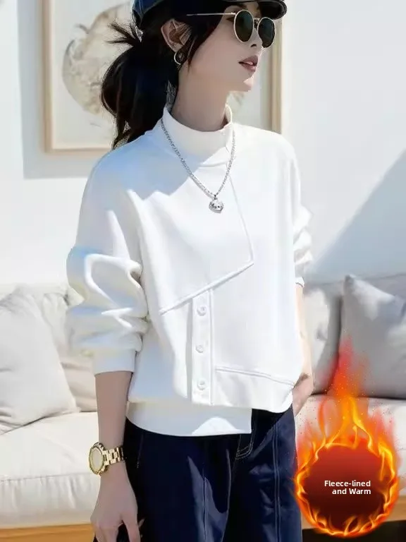 2026 Autumn Winter White Asymmetric Sweatshirt Women's Commute Style Half High Collar Single Button Slimming Versatile Top
2026 Autumn Winter White Asymmetric Sweatshirt Women's Commute Style Half High Collar Single Button Slimming Versatile Top