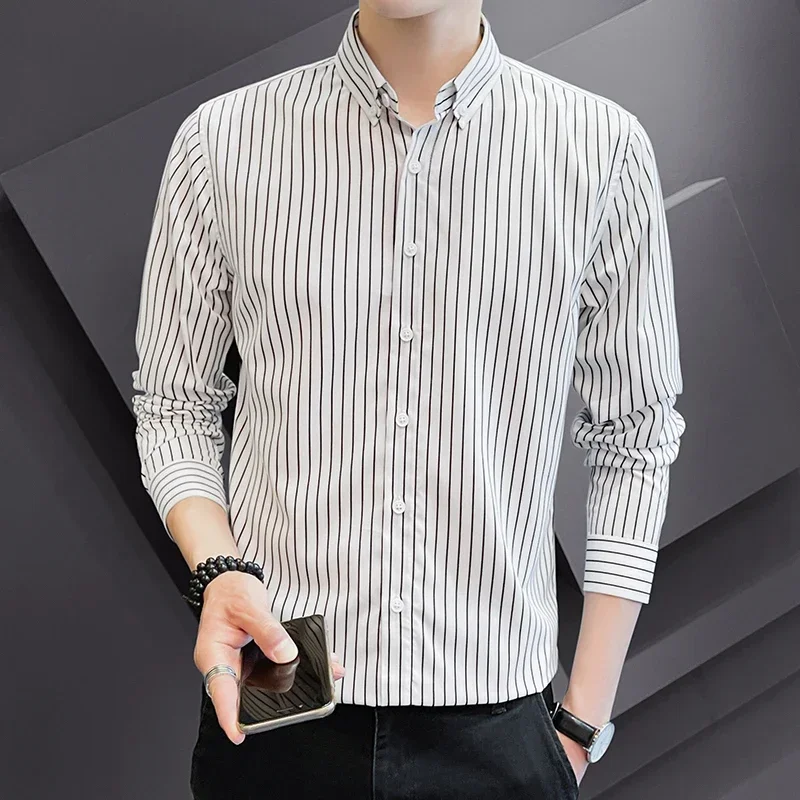 Men's Spring Autumn Turn-down Collar Solid Button Striped Long Sleeve Cardigan Shirt Jacket Fashion Formal Office Lady Tops
Men's Spring Autumn Turn-down Collar Solid Button Striped Long Sleeve Cardigan Shirt Jacket Fashion Formal Office Lady Tops