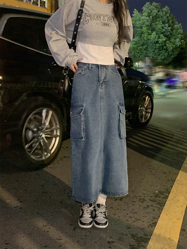 High Waist A-Line Skirt with Large kets Blue Denim Women's Slimming Skirts Commute Sle Korean Version Casual Wear
High Waist A-Line Skirt with Large kets Blue Denim Women's Slimming Skirts Commute Sle Korean Version Casual Wear