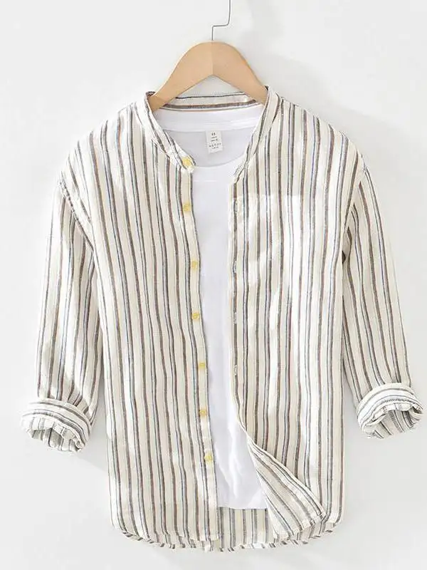 Loose Fit Mens Striped ThreeQuarter Sleeve Shirt 1807 Literary Style PU Leather Casual Shirt for Middle-Aged And Elderly
Loose Fit Mens Striped ThreeQuarter Sleeve Shirt 1807 Literary Style PU Leather Casual Shirt for Middle-Aged And Elderly