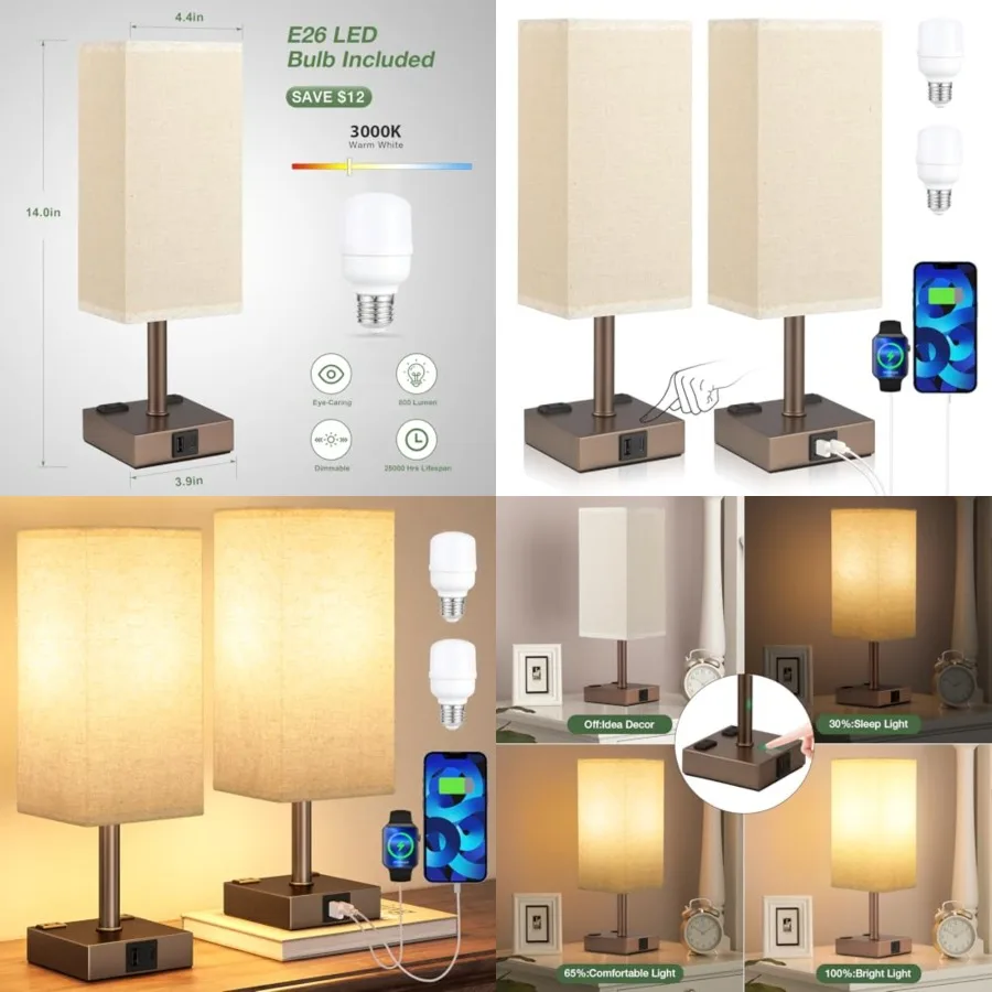 Base Touch Lamps Set of 2 - Nightstand Lamp with USB-C + A Charge Ports and AC Outlets, 3-Way Dimmable Bedside Lamp, Small Tabl
Base Touch Lamps Set of 2 - Nightstand Lamp with USB-C + A Charge Ports and AC Outlets, 3-Way Dimmable Bedside Lamp, Small Tabl