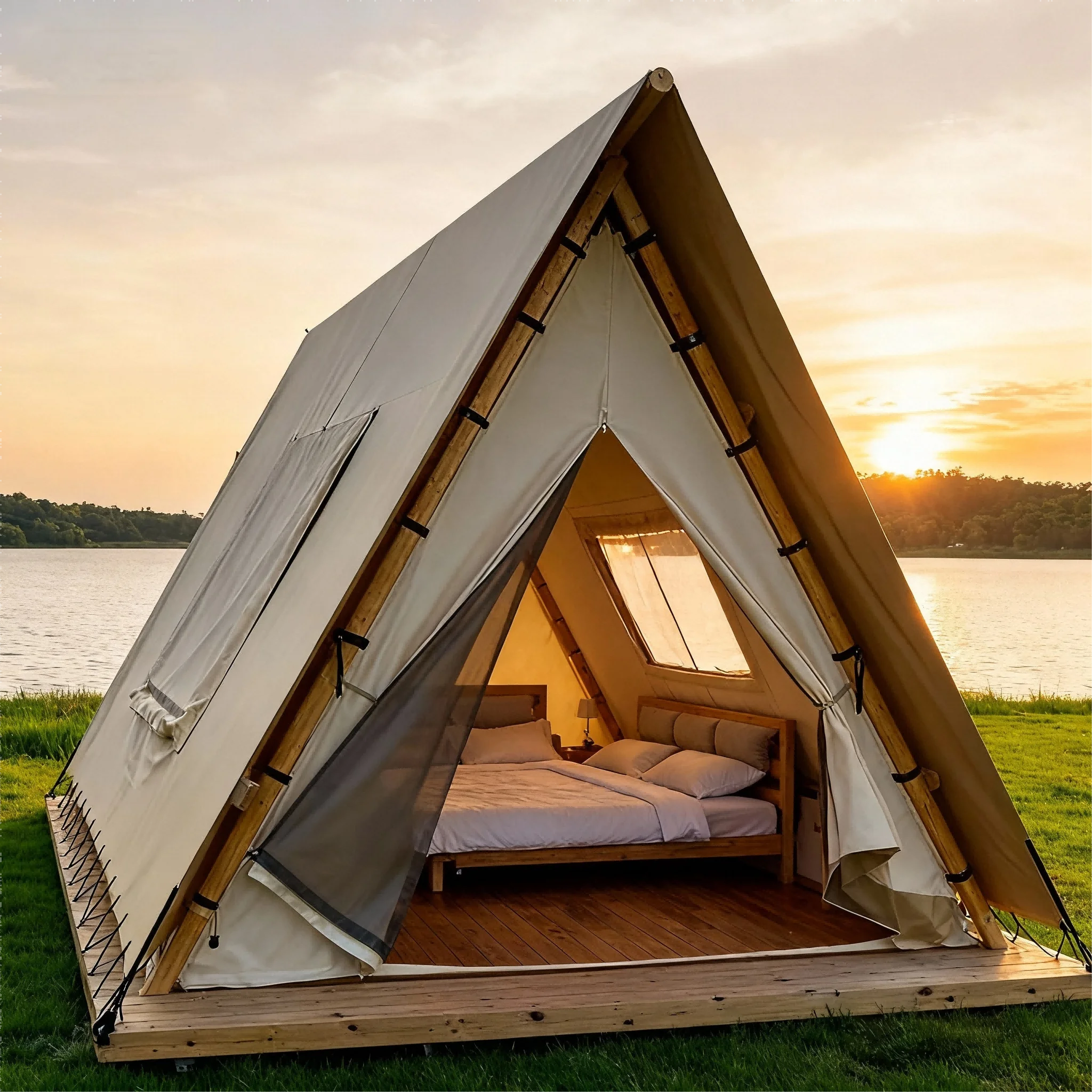 Triangle Tents Safari Tent Luxury African Outdoor PVC Waterproof Triangle Safari Tent for Camping Resort
Triangle Tents Safari Tent Luxury African Outdoor PVC Waterproof Triangle Safari Tent for Camping Resort