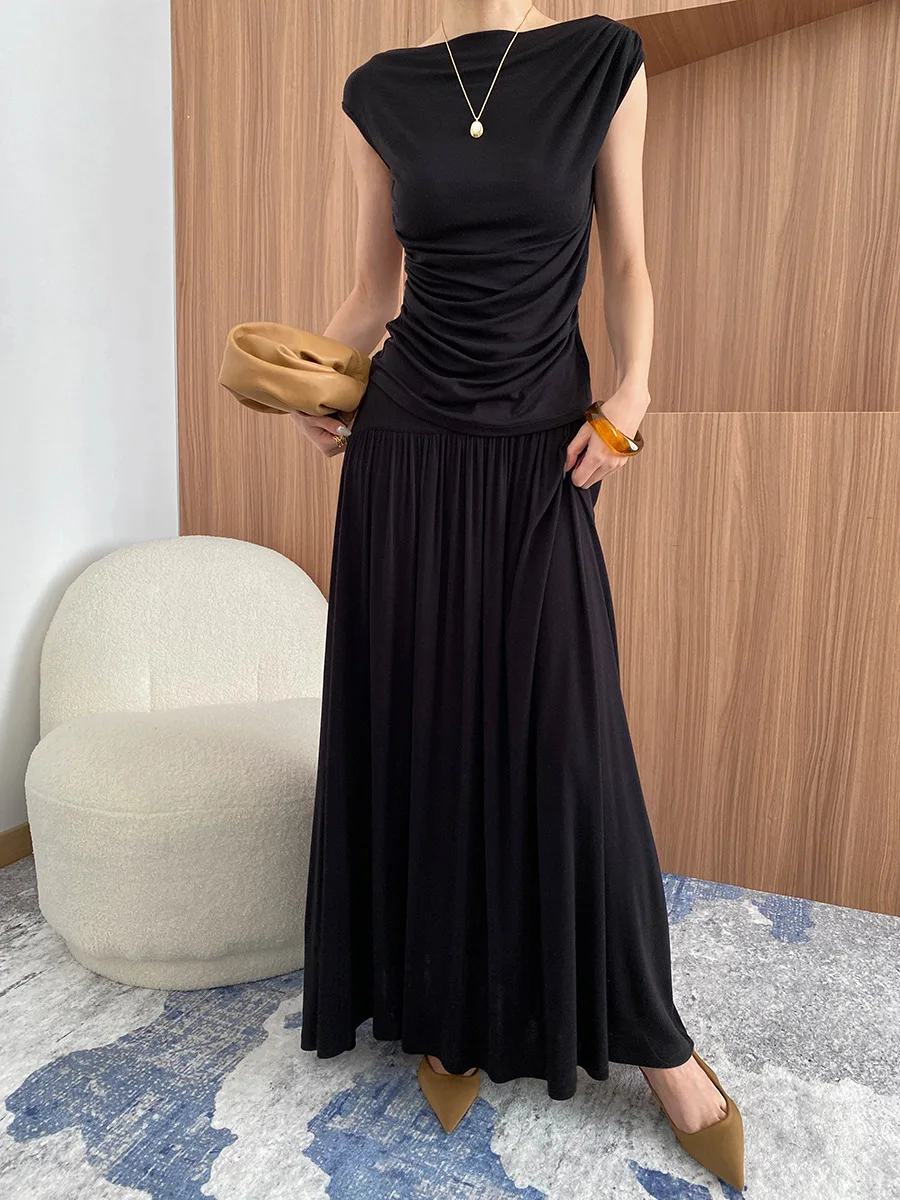 Spring women's casual solid color one neck sleeveless slim fit T-shirt+high waisted skirt set
Spring women's casual solid color one neck sleeveless slim fit T-shirt+high waisted skirt set