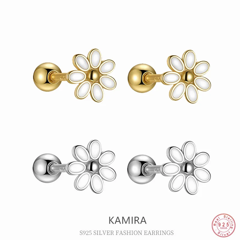 KAMIRA 925 Sterling Silver Charm White Enamel Flower Screw Bead Earrings for Women Wedding Delicate Elegant Fashion Jewelry Gift
KAMIRA 925 Sterling Silver Charm White Enamel Flower Screw Bead Earrings for Women Wedding Delicate Elegant Fashion Jewelry Gift