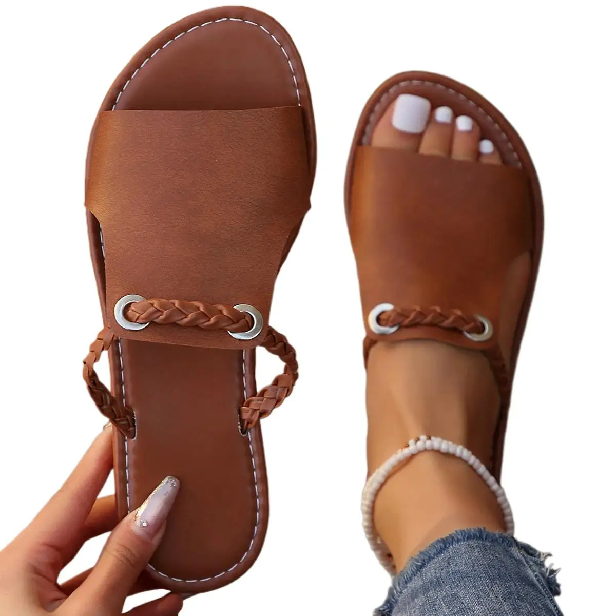 Women's Peep Toe Flat Slides Casual Faux Leather Slip On Shoes Lightweight Beach Slide Sandals sneakers sandals ladies
Women's Peep Toe Flat Slides Casual Faux Leather Slip On Shoes Lightweight Beach Slide Sandals sneakers sandals ladies