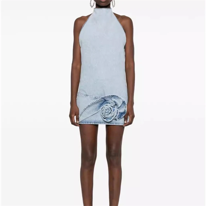 Summer New Women's High-quality 3D Floral Decorated Pure Cotton Washed Sleeveless Denim Dress Y2K Fashion Backless Mini Skirt
Summer New Women's High-quality 3D Floral Decorated Pure Cotton Washed Sleeveless Denim Dress Y2K Fashion Backless Mini Skirt