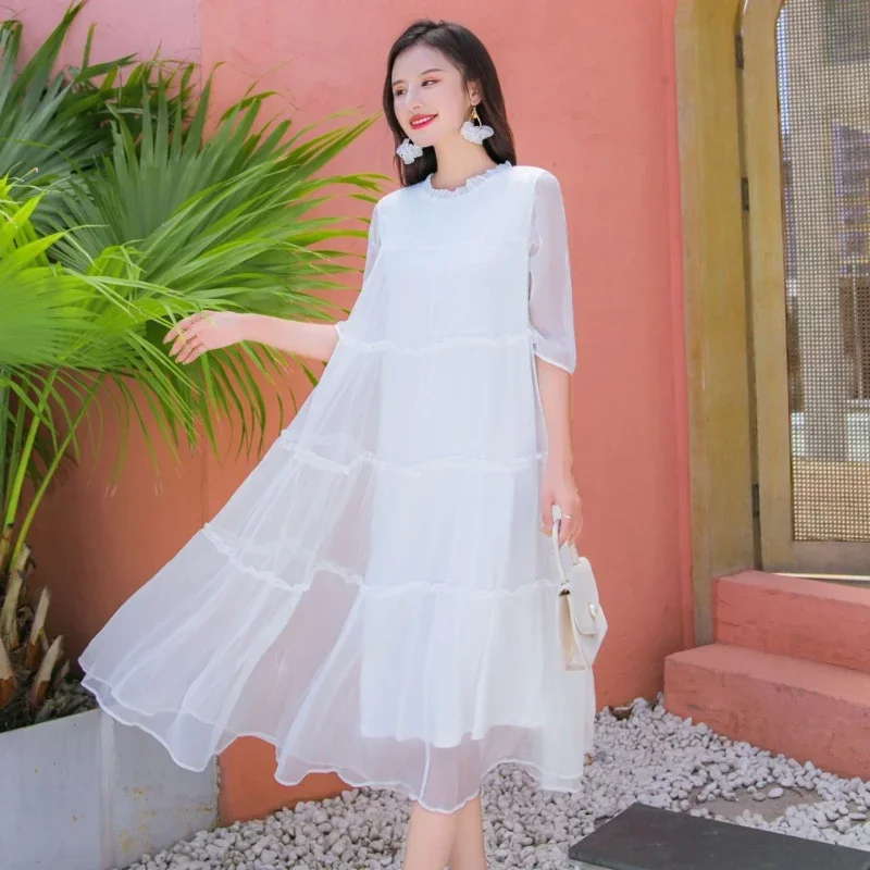 Summer Dresses For Women 2024 100% Silk Dress New Fashion Casual Dress Women Elegant Loose Long Dress Vestidos Femininos Lq217
Summer Dresses For Women 2024 100% Silk Dress New Fashion Casual Dress Women Elegant Loose Long Dress Vestidos Femininos Lq217