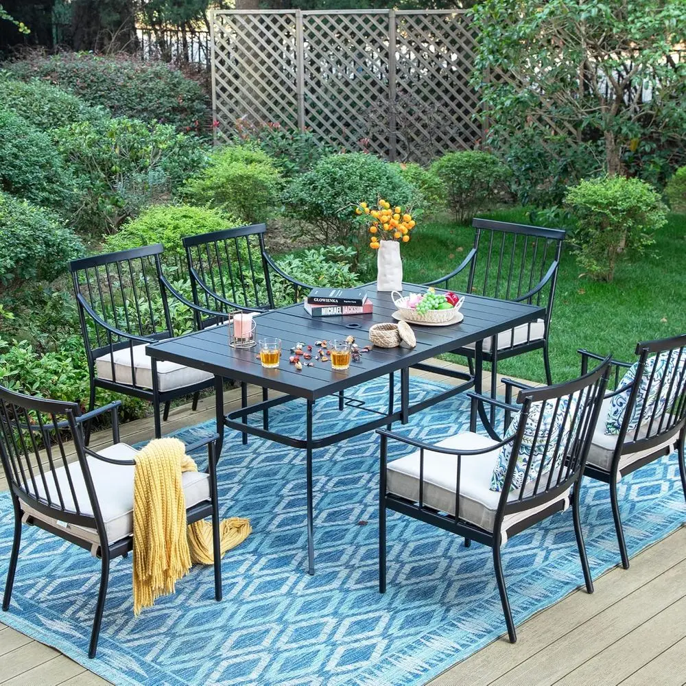 7 Pieces Patio Dining Set with Rectangle Metal Table 6 Armchairs with Seat Cushions,Outdoor Conversation Furniture
7 Pieces Patio Dining Set with Rectangle Metal Table 6 Armchairs with Seat Cushions,Outdoor Conversation Furniture