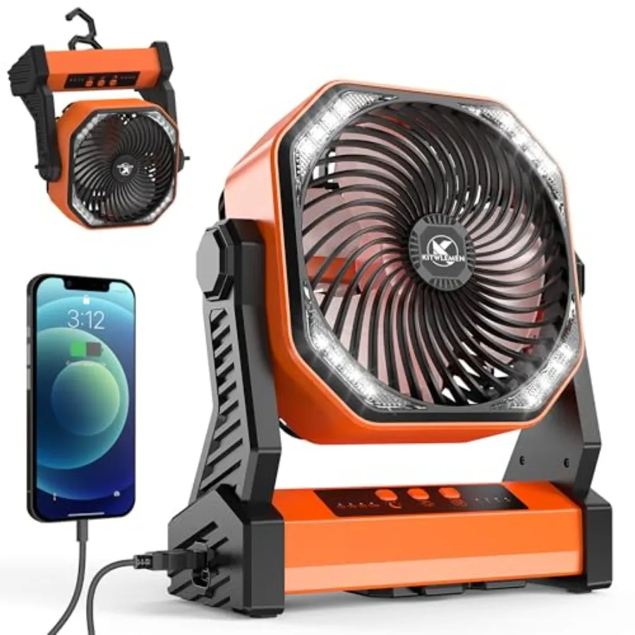 Camping fan with 20000mAh battery, ABS plastic body, black color, 58H max runtime and hanging hook for outdoor use
Camping fan with 20000mAh battery, ABS plastic body, black color, 58H max runtime and hanging hook for outdoor use