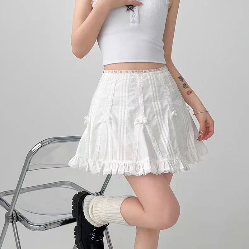 Kawaii White Bow Decorate Mini Skirt Women Y2K Japanese Lolita Lace Spliced A Line Skirts Summer High Waist Ruffle Skirts
Kawaii White Bow Decorate Mini Skirt Women Y2K Japanese Lolita Lace Spliced A Line Skirts Summer High Waist Ruffle Skirts