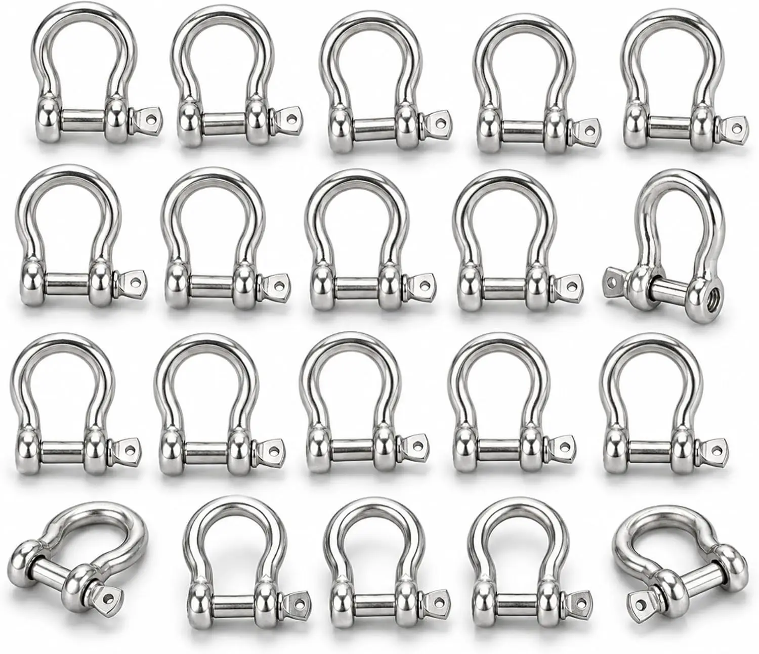 20 PCS M6 Stainless Steel Screw Pin Shackles, 1/4 Inch Bow Shackle Set for Chain, Rope, Trailer and Outdoor Use
20 PCS M6 Stainless Steel Screw Pin Shackles, 1/4 Inch Bow Shackle Set for Chain, Rope, Trailer and Outdoor Use
