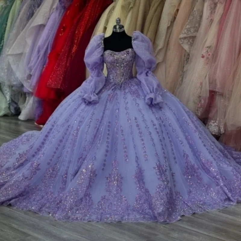 Customized Lavender Mexican Quinceanera Dresses With Detachable Sleeve Crystal Ball Gown Sweep Train Prom Party Dress 15 16 Girl
Customized Lavender Mexican Quinceanera Dresses With Detachable Sleeve Crystal Ball Gown Sweep Train Prom Party Dress 15 16 Girl