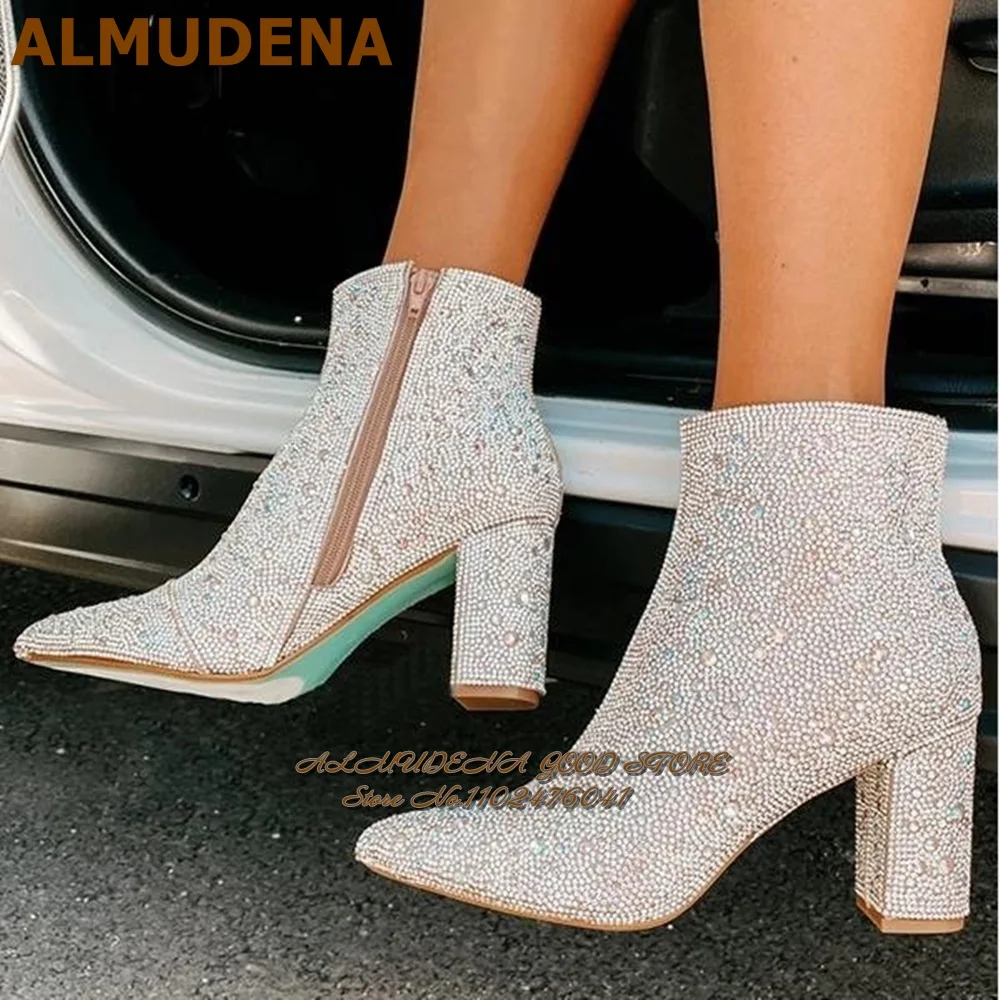 ALMUDENA Bling Bling Silver Crystal Ankle Boots Women Sparkly Rhinestone Chunky Heel Short Booties Glittering Wedding Shoes
ALMUDENA Bling Bling Silver Crystal Ankle Boots Women Sparkly Rhinestone Chunky Heel Short Booties Glittering Wedding Shoes