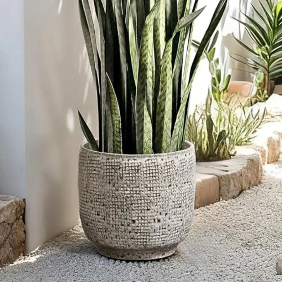 12" Dia Large Ceramic Pots for Plants Modern Gray Grid-Pattern Glazed Ceramic Planters Pots for Outdoor Plants with D
12" Dia Large Ceramic Pots for Plants Modern Gray Grid-Pattern Glazed Ceramic Planters Pots for Outdoor Plants with D