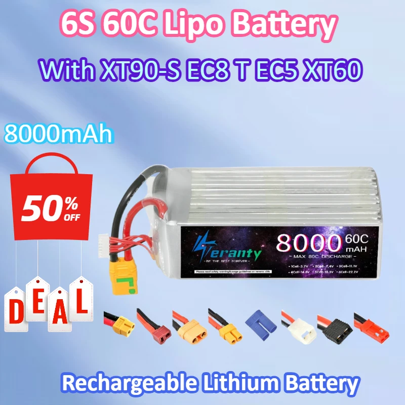 New 6S Battery 22.2V 8000mAh Lipo Battery 60C for Drone RC FPV Helicopter Quadcopter Racing Parts 6S Rechargeable with XT90S EC8
New 6S Battery 22.2V 8000mAh Lipo Battery 60C for Drone RC FPV Helicopter Quadcopter Racing Parts 6S Rechargeable with XT90S EC8
