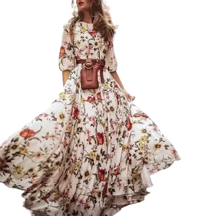 2025 New Fashion Printed Ruffle Long Dress Women Summer Retro Round Neck Belt Dresses For Women Bohemian Vacation Vestido 
2025 New Fashion Printed Ruffle Long Dress Women Summer Retro Round Neck Belt Dresses For Women Bohemian Vacation Vestido