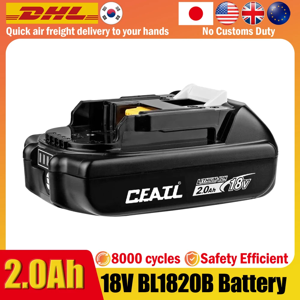 1-Pack 18V 2.0Ah Rechargeable Battery, for Makita Tool BL1830B BL1840 BL1840B BL1850 BL1850B 18650 DTW700 DTD173 18V Battery
1-Pack 18V 2.0Ah Rechargeable Battery, for Makita Tool BL1830B BL1840 BL1840B BL1850 BL1850B 18650 DTW700 DTD173 18V Battery