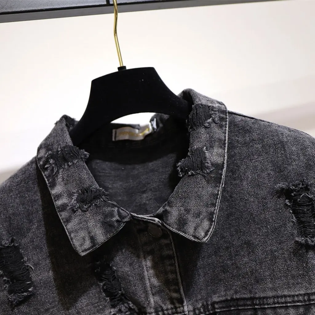 300 кг очень большого размера, женское толстое мм2024, осеннее новое тонкое джинсовое пальто с дырками, свободная куртка, пальто 
300 кг очень большого размера, женское толстое мм2024, осеннее новое тонкое джинсовое пальто с дырками, свободная куртка, пальто