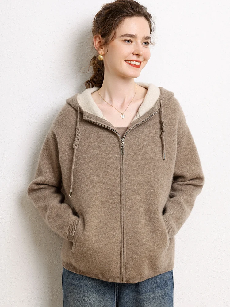 MEETCC Women 100% Cashmere Sweater Cardigan Autumn Winter Hooded Knitwear Zipper Thick Warm Jacket Quality Casual Tops Clothing
MEETCC Women 100% Cashmere Sweater Cardigan Autumn Winter Hooded Knitwear Zipper Thick Warm Jacket Quality Casual Tops Clothing