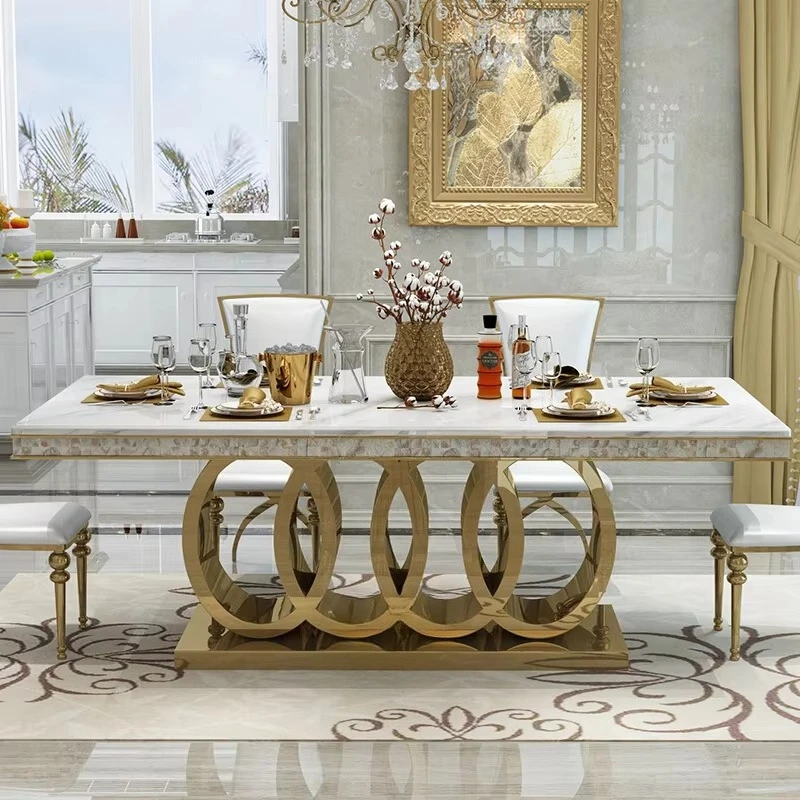 Обеденный стол JC Luxury Gold из нержавеющей стали, современный дизайн, мебель для отелей и ресторанов
Обеденный стол JC Luxury Gold из нержавеющей стали, современный дизайн, мебель для отелей и ресторанов