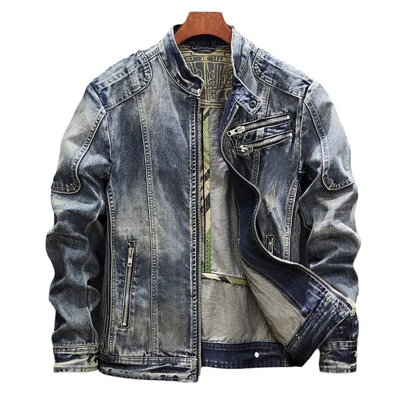 Classic Stand Collar Design Zipper Decoration Men Coats Trendy Light Blue Denim Jackets Slim Outwear Large-size Men's Clothing
Classic Stand Collar Design Zipper Decoration Men Coats Trendy Light Blue Denim Jackets Slim Outwear Large-size Men's Clothing