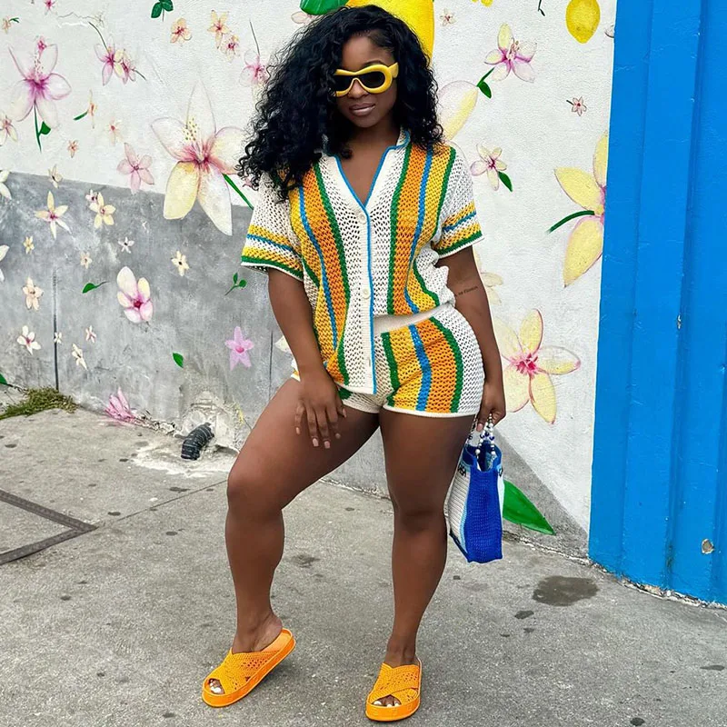Doyerl Knitted Striped Summer Sets Outfits Woman 2 Piece Holiday Beach Wear Single-breasted Shirt Top and Shorts Set Vacation
Doyerl Knitted Striped Summer Sets Outfits Woman 2 Piece Holiday Beach Wear Single-breasted Shirt Top and Shorts Set Vacation