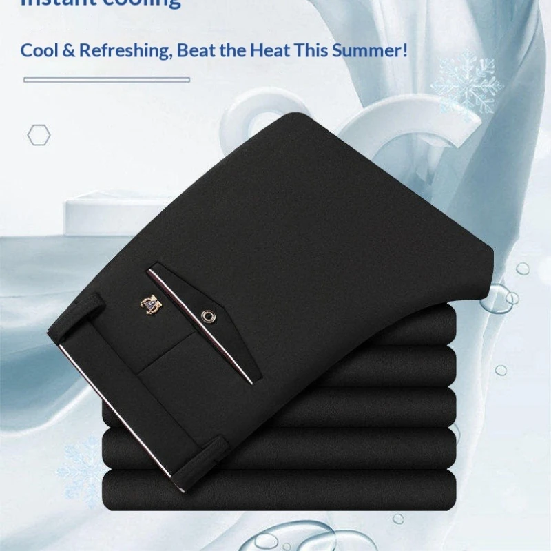 Mens Summer Formal Suit Pants Thin Straight Stretch Work Dress Pants with No Trace No Ironing Fabric Silky Cool Feeling Trousers
Mens Summer Formal Suit Pants Thin Straight Stretch Work Dress Pants with No Trace No Ironing Fabric Silky Cool Feeling Trousers