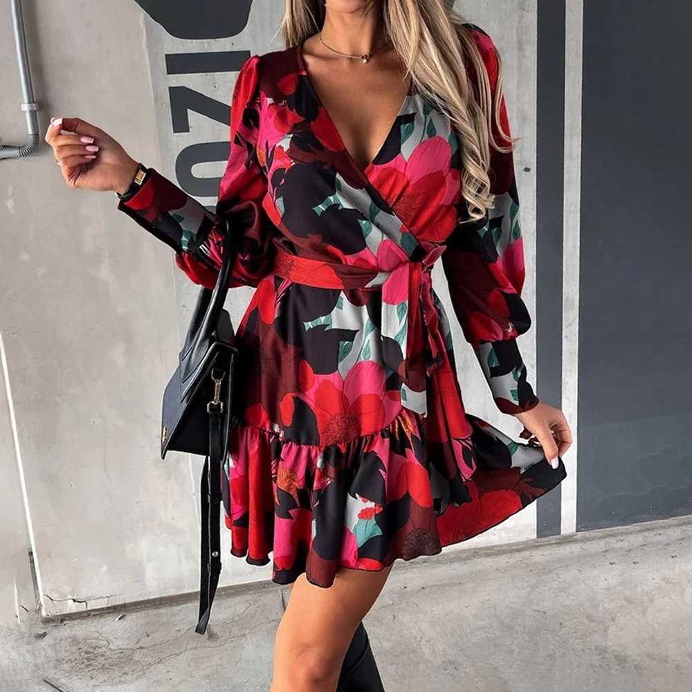 Elegant Printed Long Sleeve Dress Women Fashion V-Neck Lace Up Mini Dress New Spring Autumn Casual Office Lady Dress Vestido
Elegant Printed Long Sleeve Dress Women Fashion V-Neck Lace Up Mini Dress New Spring Autumn Casual Office Lady Dress Vestido