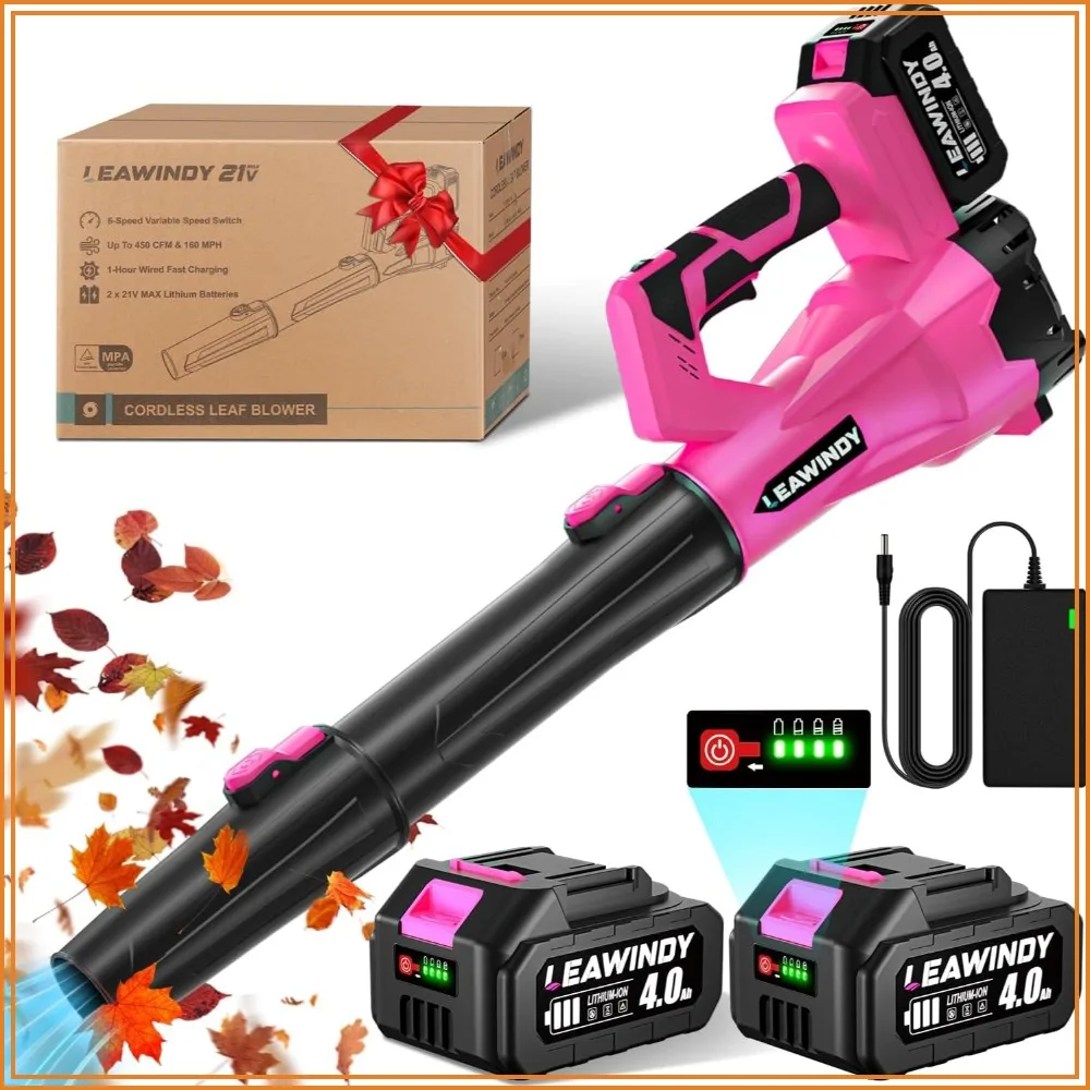 Cordless Leaf Blower 21V with 2 Batteries, 6-Speeds 450CFM 160MPH, Lightweight Handheld for Lawn Yard Snow, Pink Gift
Cordless Leaf Blower 21V with 2 Batteries, 6-Speeds 450CFM 160MPH, Lightweight Handheld for Lawn Yard Snow, Pink Gift