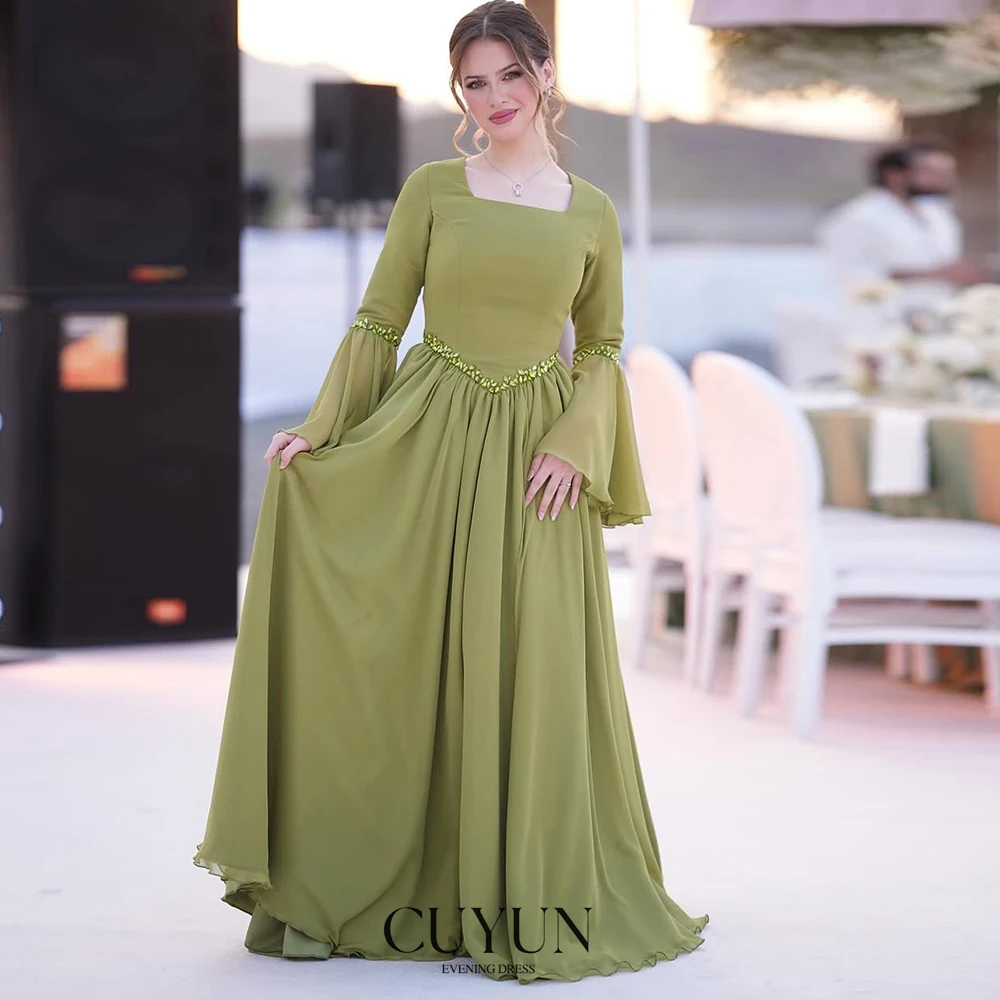 CUYUN Sage Women Long Prom Dresses Chiffon Long Sleeves Elegant Evening Dress with Beading Saudi Arabic Party Gown for Women
CUYUN Sage Women Long Prom Dresses Chiffon Long Sleeves Elegant Evening Dress with Beading Saudi Arabic Party Gown for Women