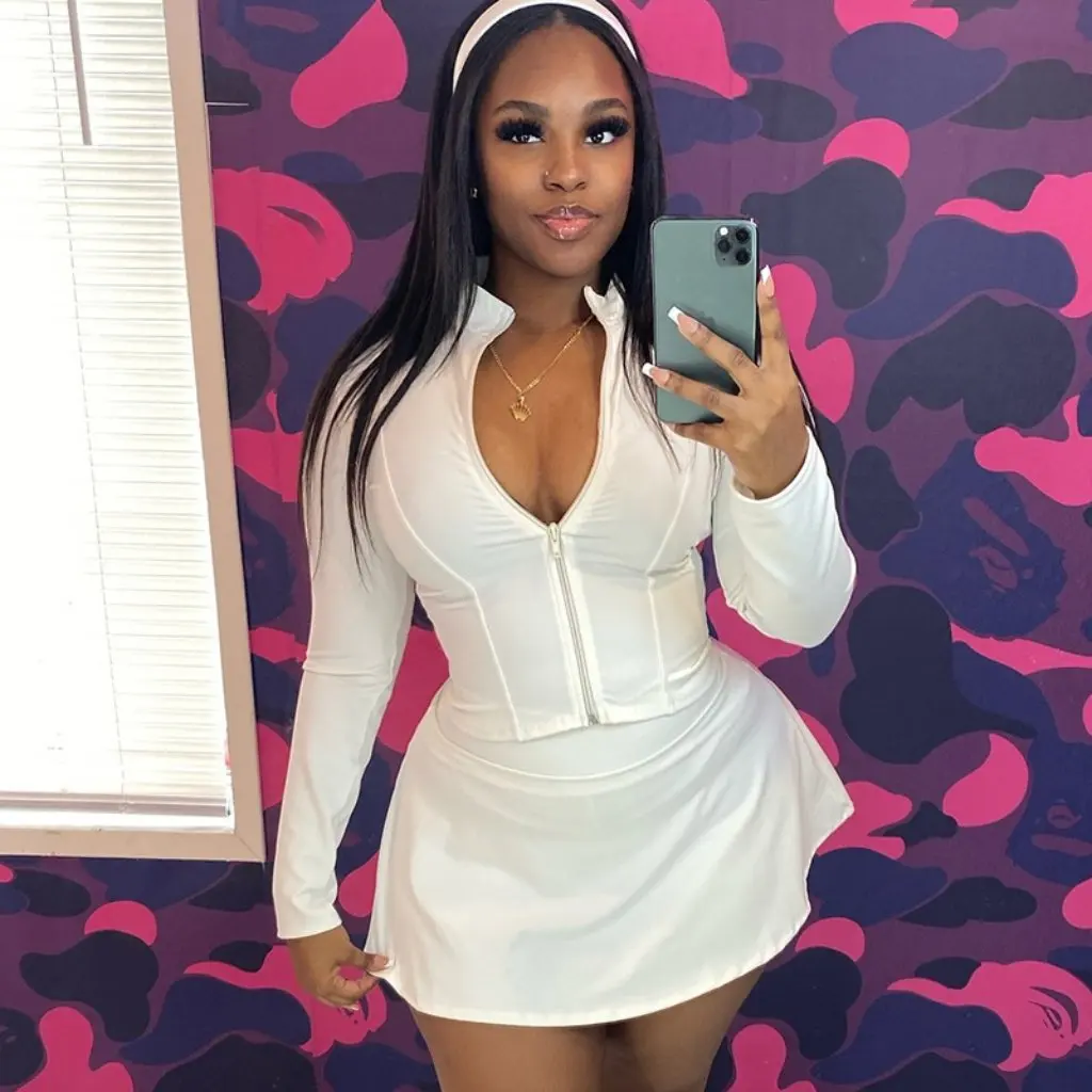 Женский приталенный костюм-двойка с воротником-стойкой, кардиган на молнии с длинными рукавами, топ и короткие брюки/юбка, ансамбль
Женский приталенный костюм-двойка с воротником-стойкой, кардиган на молнии с длинными рукавами, топ и короткие брюки/юбка, ансамбль