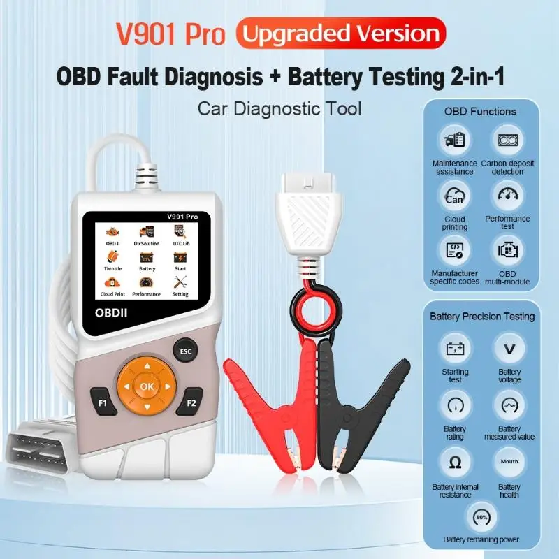V901 Pro OBDII Car Diagnostic Tool Accurate OBD Fault Code Reader Battery Tester for Second-hand Car Evaluation
V901 Pro OBDII Car Diagnostic Tool Accurate OBD Fault Code Reader Battery Tester for Second-hand Car Evaluation