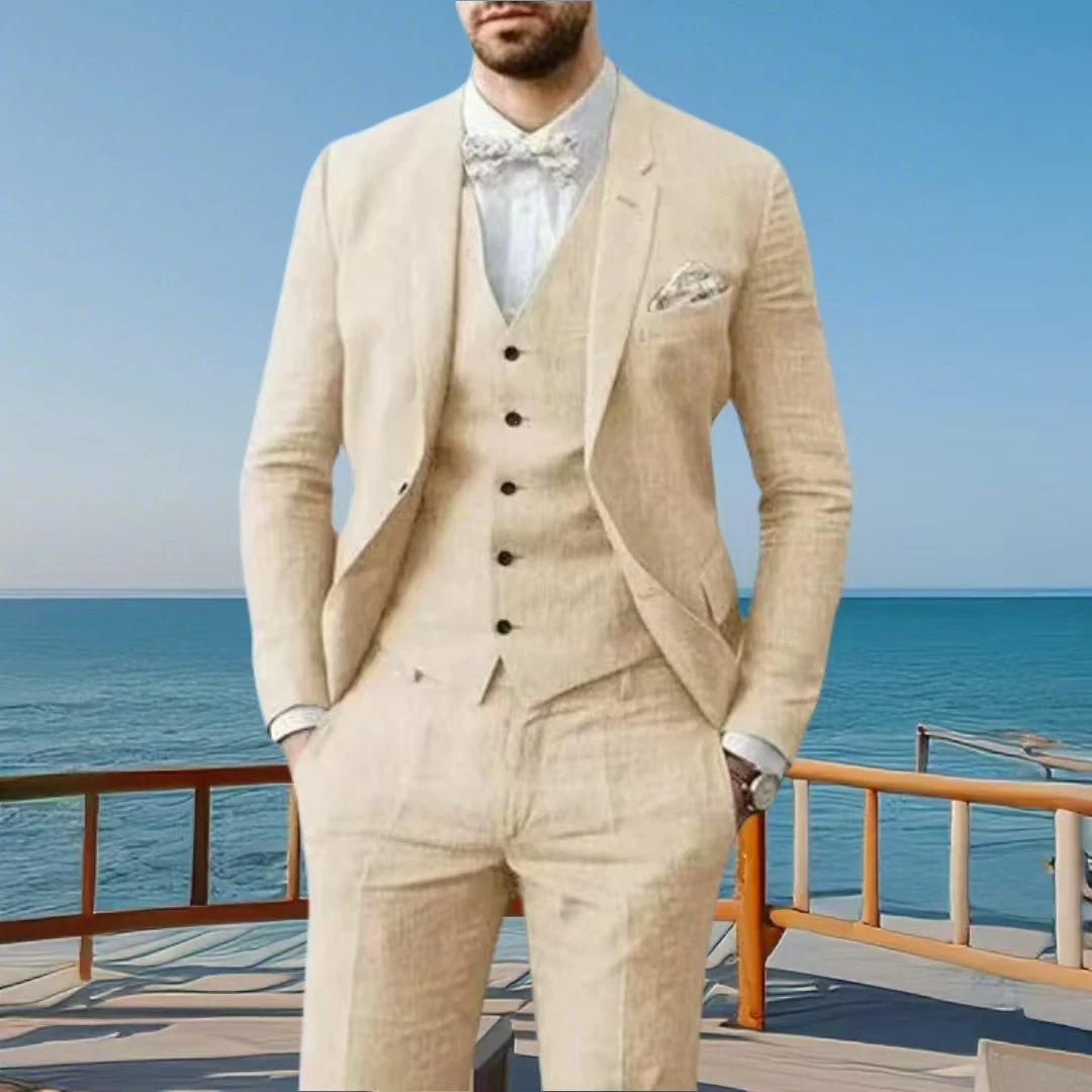 Men Clothing Linen Suit Tailored Three-piece Suit Three-piece Set of Summer Men’s Designer Clothes Men Blazer Summer Beach
Men Clothing Linen Suit Tailored Three-piece Suit Three-piece Set of Summer Men’s Designer Clothes Men Blazer Summer Beach