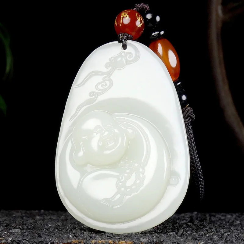 Hotan Laughing , finely carved white Maitreya pendant, Buddha brings blessings, jade pen
Hotan Laughing , finely carved white Maitreya pendant, Buddha brings blessings, jade pen