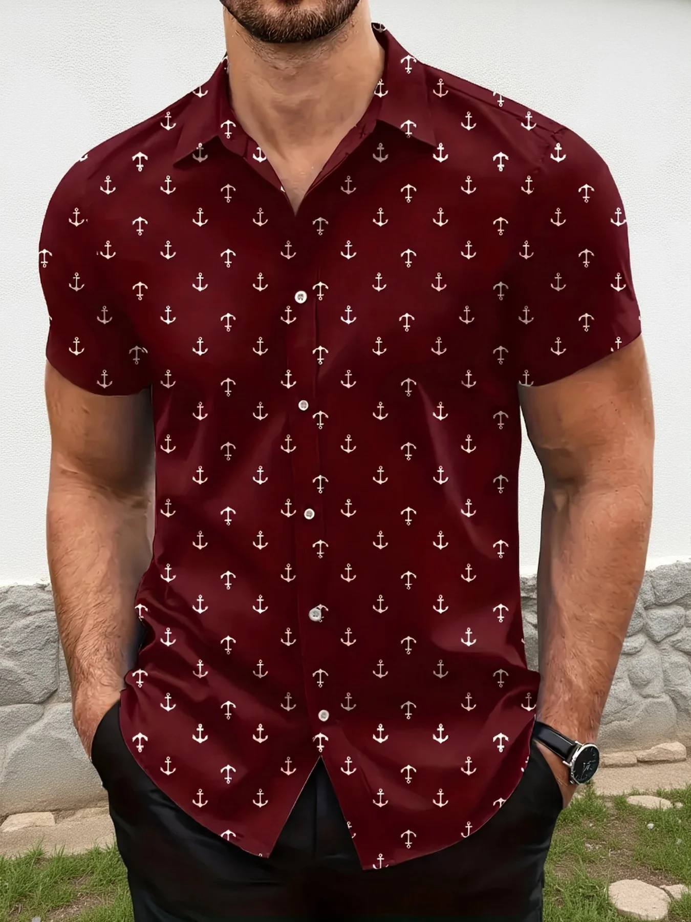 Men Burgundy All Over Anchor Nautical Style Slim Fit Short Sleeve Shirt
Men Burgundy All Over Anchor Nautical Style Slim Fit Short Sleeve Shirt